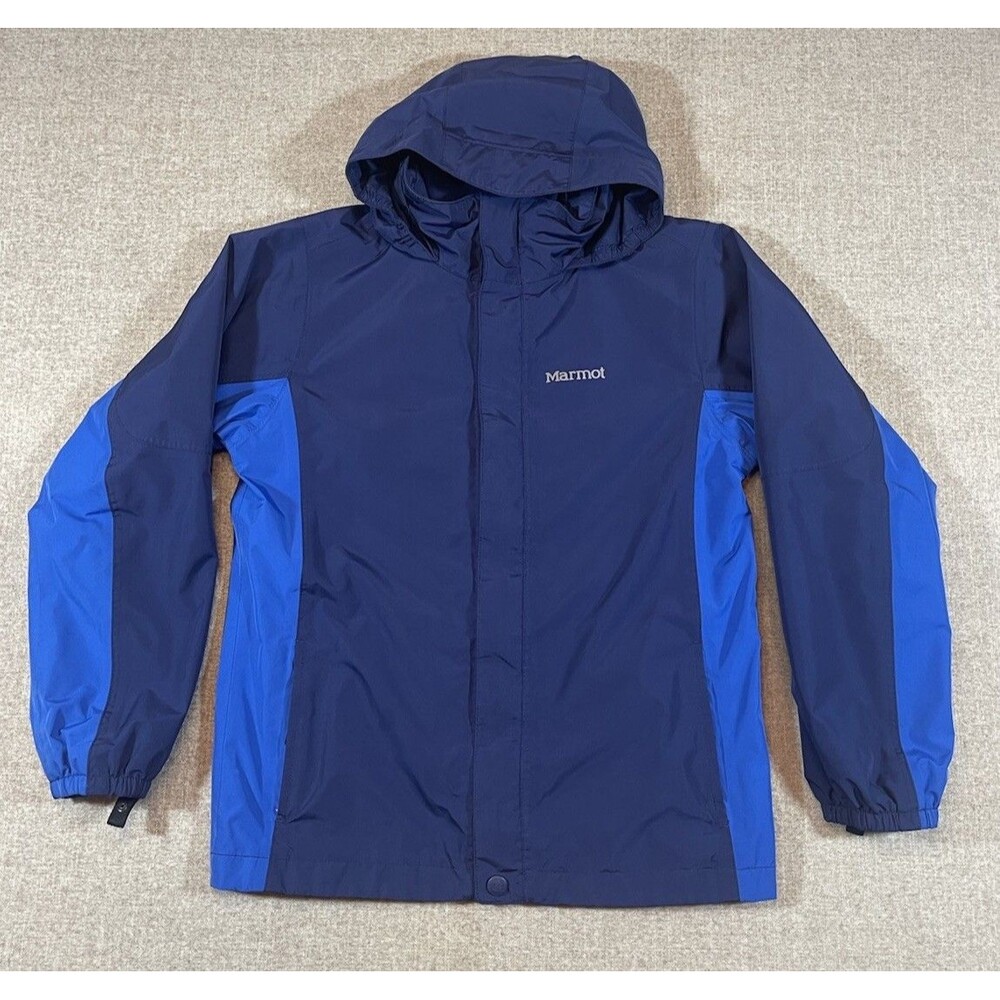Marmot Windbreaker Boys Size M Medium Blue Athletic Lightweight Concealable Hood